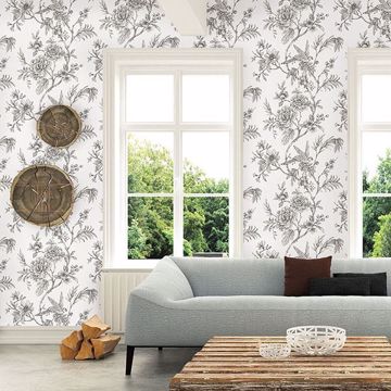 Show details for Jessamine Grey Floral Trail Wallpaper
