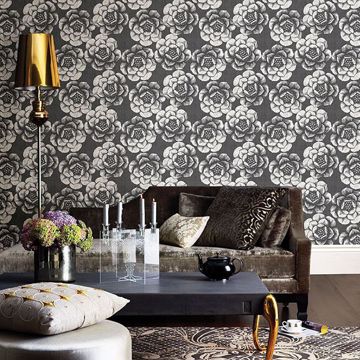 Show details for Fanciful Black Floral Wallpaper