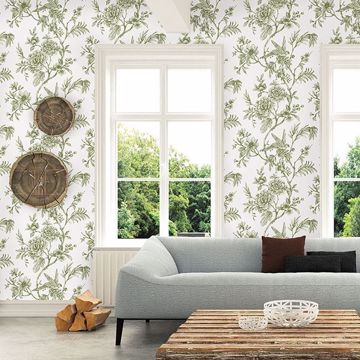 Show details for Jessamine Green Floral Trail Wallpaper