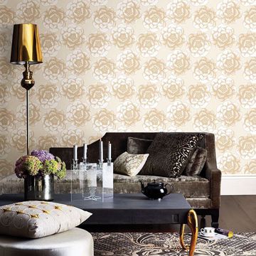 Show details for Fanciful Gold Floral Wallpaper