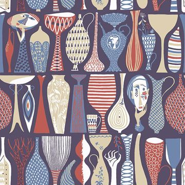 Picture of Pottery Red Folk Wallpaper 