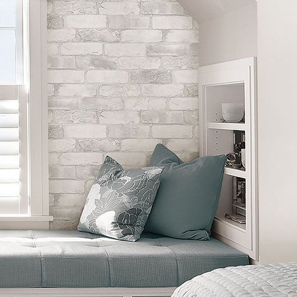 NU2218 Loft White Brick Peel and Stick Wallpaper by NuWallpaper