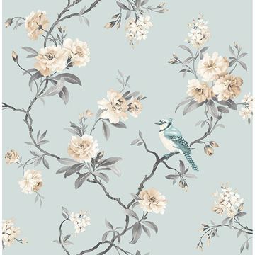 Picture of Chinoiserie Blue Floral Wallpaper 