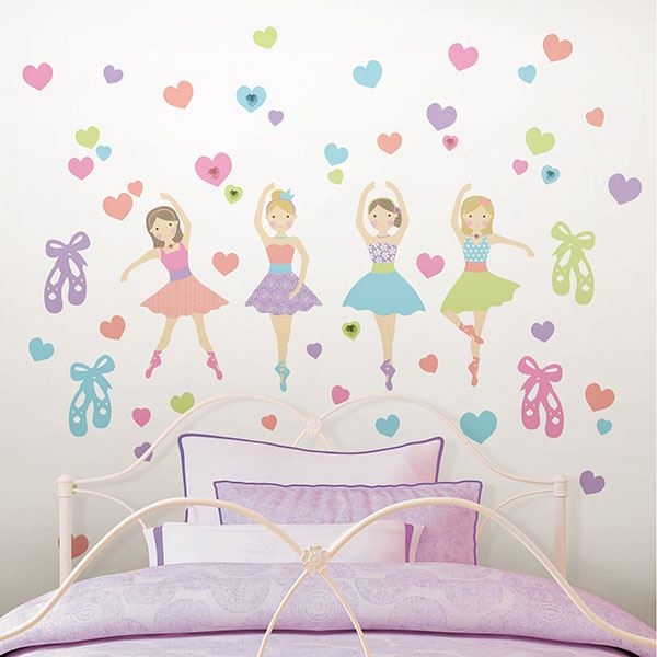Hot Pink Ballerina Silhouette Wall Decal Peel and Stick Removable Graphic 30 inches x 12 inches Ballet Wall Decals