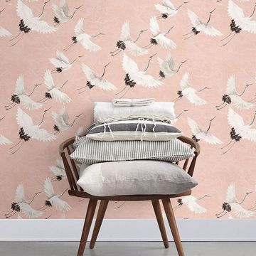 Show details for Windsong Pink Crane Wallpaper