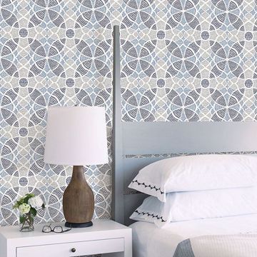 Show details for Zazen Blue Geometric Wallpaper