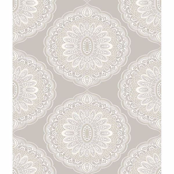 Picture of Bolinas Grey Medallion Wallpaper 