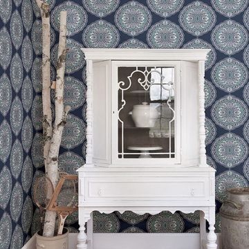 Show details for Bolinas Navy Medallion Wallpaper