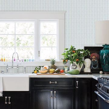 Show details for Espalier Sky Blue Chevron Stripe Wallpaper