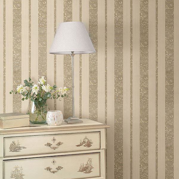 27683227 Certosa Gold Floral Stripe Wallpaper by Brewster