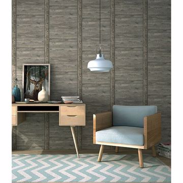 Show details for Absaroka Brown Shiplap Wallpaper
