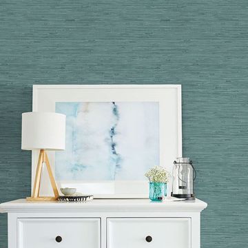 Show details for Fiber Blue Weave Texture Wallpaper