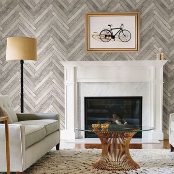 Show details for Altadena Light Grey Diagonal Wood Wallpaper