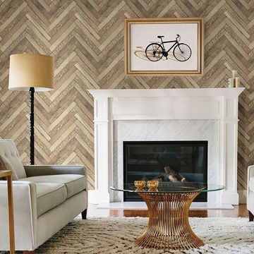 Show details for Altadena Light Brown Diagonal Wood Wallpaper