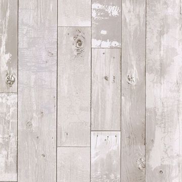 Picture of Harbored Light Grey Distressed Wood Panel Wallpaper 