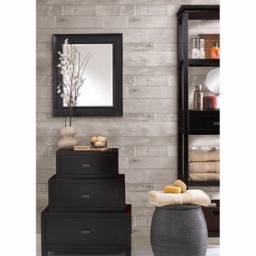 Show details for Harbored Light Grey Distressed Wood Panel Wallpaper