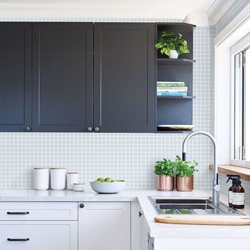 Show details for Tessellate Light Blue Glass Tile Wallpaper