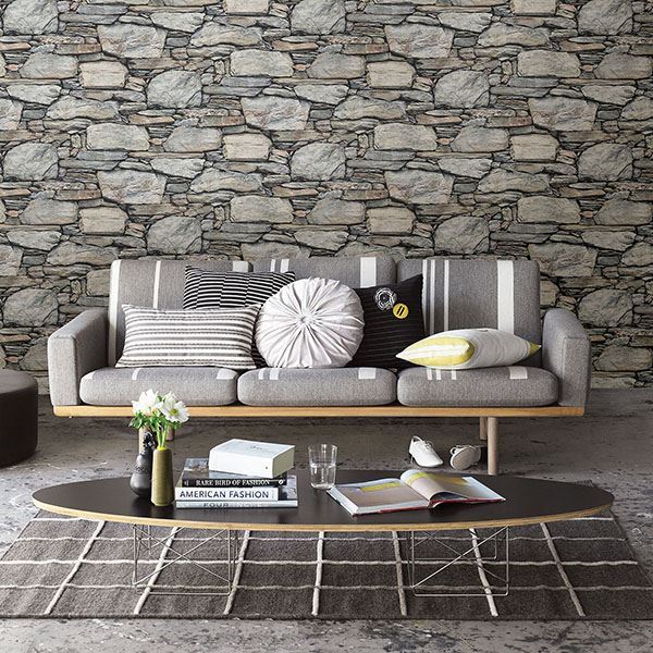 276722304 Cobble Light Grey Stone Wall Wallpaper by Brewster