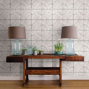 Show details for Susanna Off-White Vintage Tin Tile Wallpaper