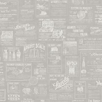 Picture of Adamstown Grey Newspaper Wallpaper