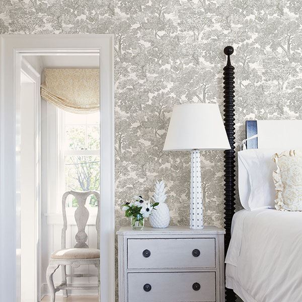 3115-12541 - Spinney Grey Toile Wallpaper - by Chesapeake