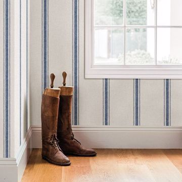 Show details for Linette Blue Fabric Stripe Wallpaper