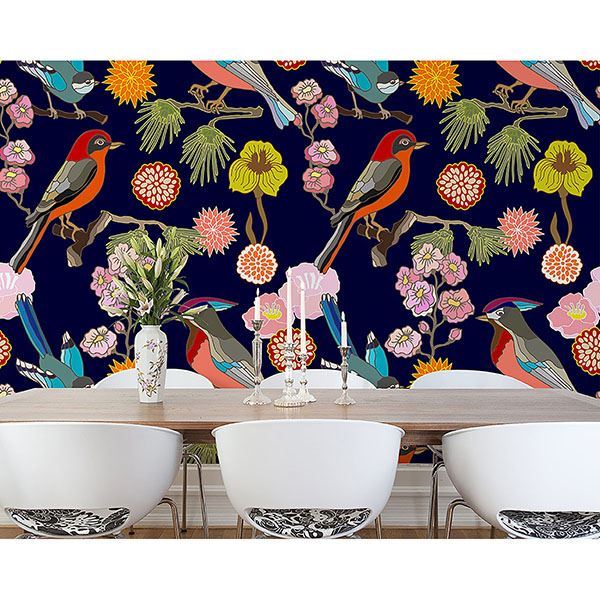 WALS0304 Floral Birds Wall Mural by ohpopsi