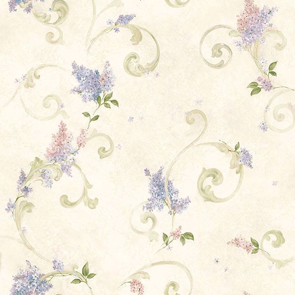 Picture of Celandine Cream Floral Scroll Wallpaper 