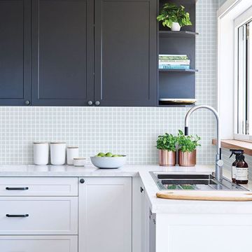 Show details for Crystalline Light Blue Glass Tile Wallpaper