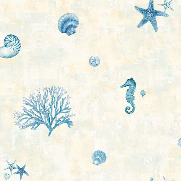 Picture of Saguaro Blue Seashells Wallpaper 