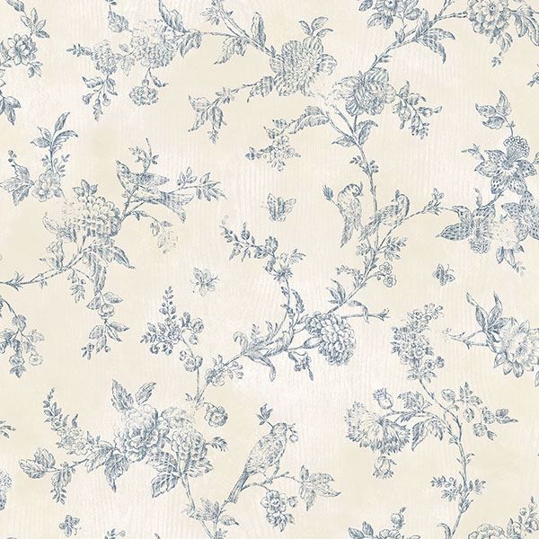 Picture of Singapore Navy Toile Wallpaper 