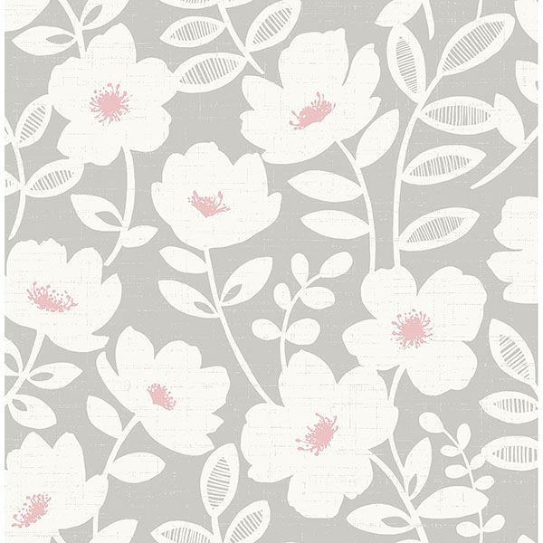 UW24772 - Bergman Pink Scandi Flower Wallpaper - by Brewster