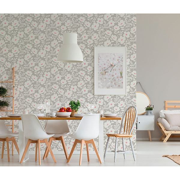 UW24772 - Bergman Pink Scandi Flower Wallpaper - by Brewster