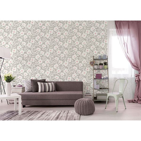 UW24772 Bergman Pink Scandi Flower Wallpaper by Brewster