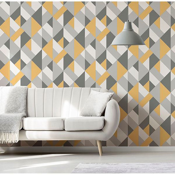 UW24781 - Delano Yellow Structured Geo Wallpaper - by Brewster