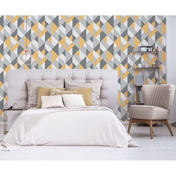 UW24781 - Delano Yellow Structured Geo Wallpaper - by Brewster