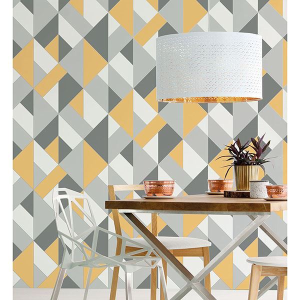 UW24781 - Delano Yellow Structured Geo Wallpaper - by Brewster