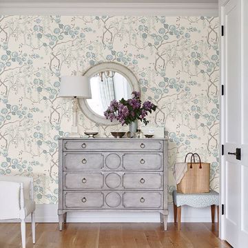 Show details for Peony Tree Aqua Wallpaper by Sarah Richardson