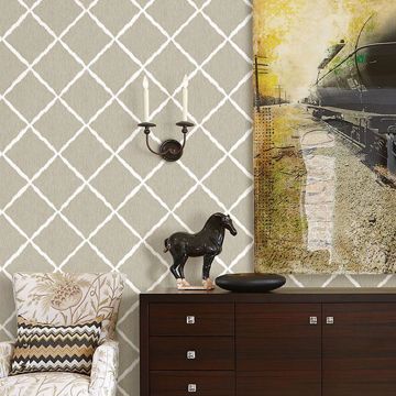 Show details for Linen Ikat Trellis Wallpaper by Sarah Richardson