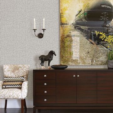 Show details for Graphite Palm Weave Wallpaper by Sarah Richardson