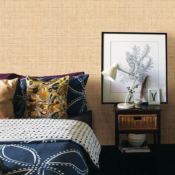 28076011 Tiki Beige Faux Grasscloth Wallpaper by Warner