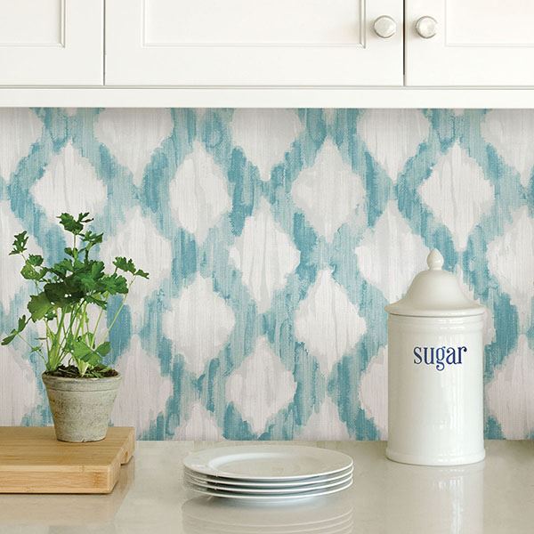 NU2923 - Teal Floating Trellis Peel and Stick Wallpaper - by NuWallpaper