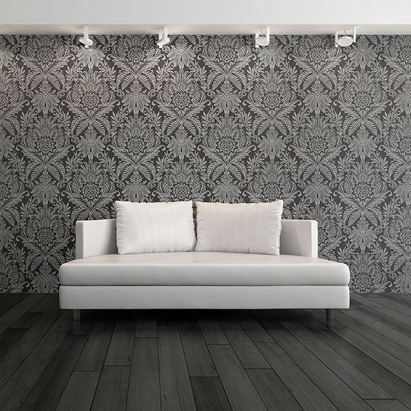 M1065 - Signature Charcoal Damask Wallpaper - by Crown