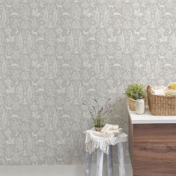 Show details for Sherwood Light Grey Woodland Wallpaper