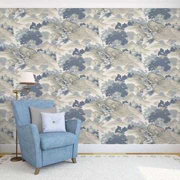 Show details for Ordos Blue Eastern Toile Wallpaper