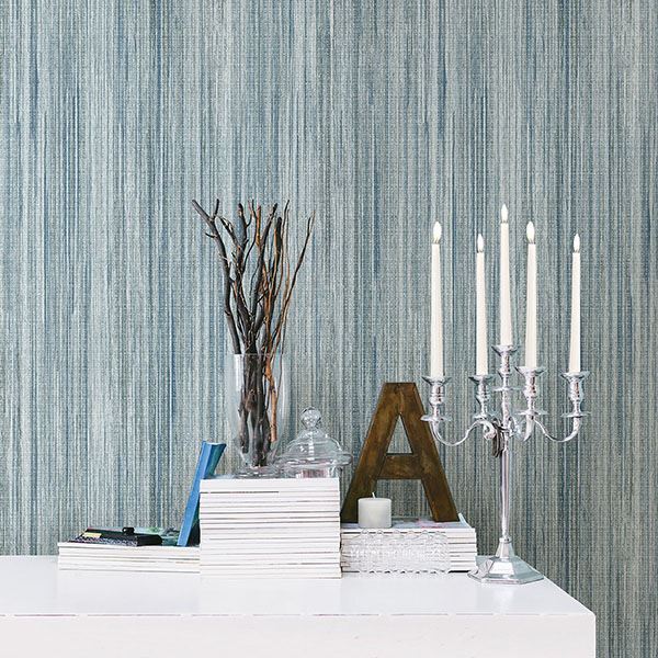 2812-SH01007 - Audrey Teal Stripe Texture Wallpaper - by Advantage