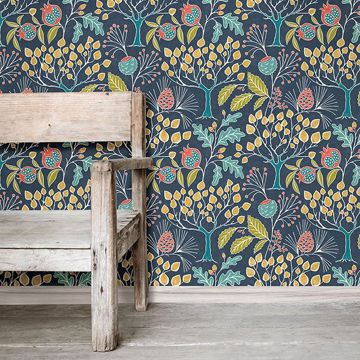 Show details for Groovy Garden Navy Peel & Stick Wallpaper