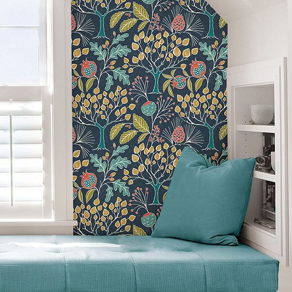 NU3038 - Groovy Garden Navy Peel & Stick Wallpaper - by NuWallpaper