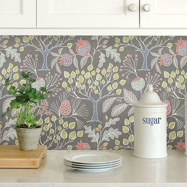 NU3039 - Groovy Garden Grey Peel & Stick Wallpaper - by NuWallpaper