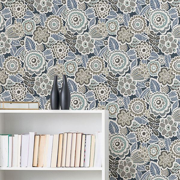 NU3041 - Dream On Navy Peel & Stick Wallpaper - by NuWallpaper